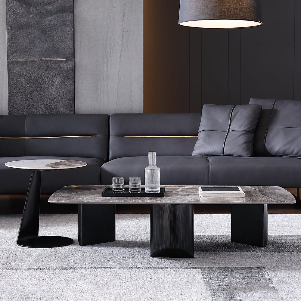 Modern Rectangular Sintered Stone-top Coffee Table & Side Table Set of 2 window image