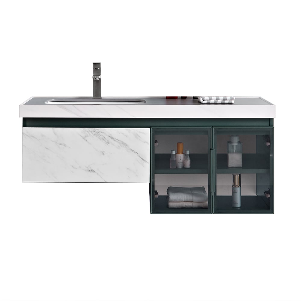1200mm Green & White Ceramic Single Basin Floating Bathroom Vanity with 2 Doors window image