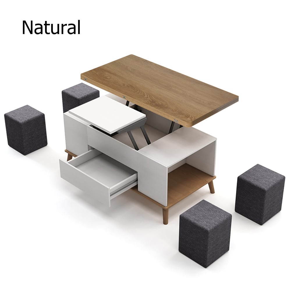 5 Pieces Lift Top Coffee Table Set with Storage Convertible Dining Table with Ottomans window image