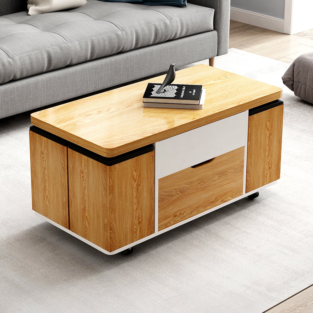 Lift Top Extendable Coffee Table with 4 Stools & Storage Multipurpose window image