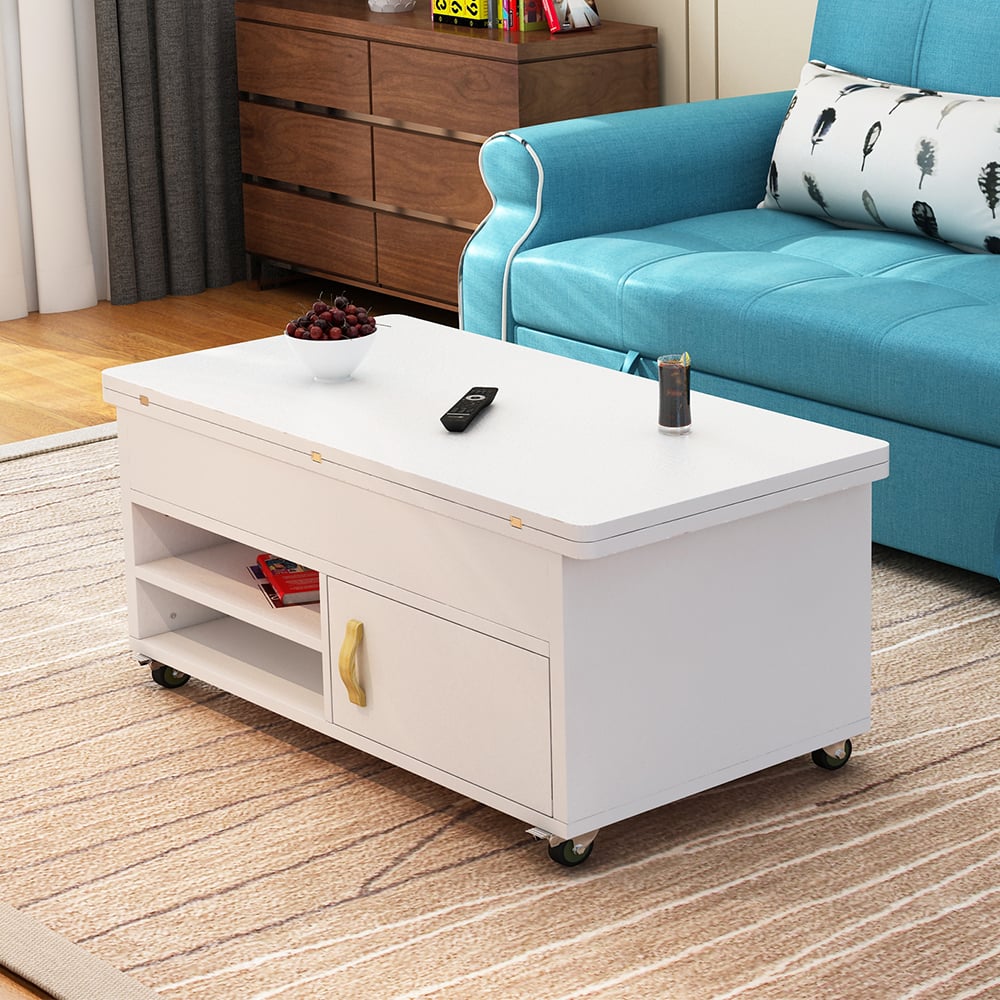 Table basse multifonction extensible en bois massif contemporaine avec rangements image de fenêtre