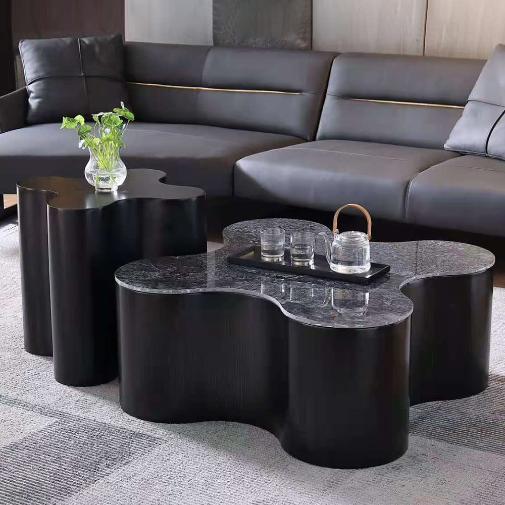 Contemporary Artistic Irregular Black Coffee Table & Side Table Set of 2 window image