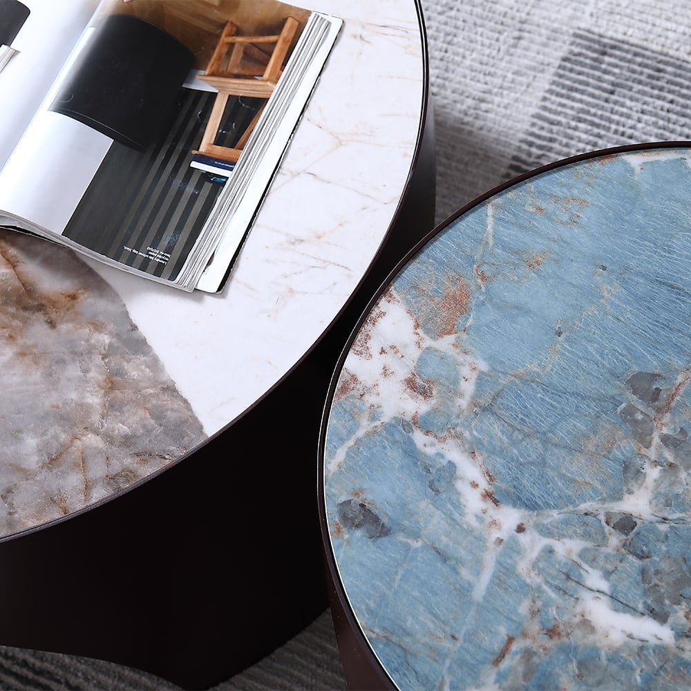 2 Pieces Contemporary Sintered Stone Top Coffee Table Set with Carbon Steel Base window image