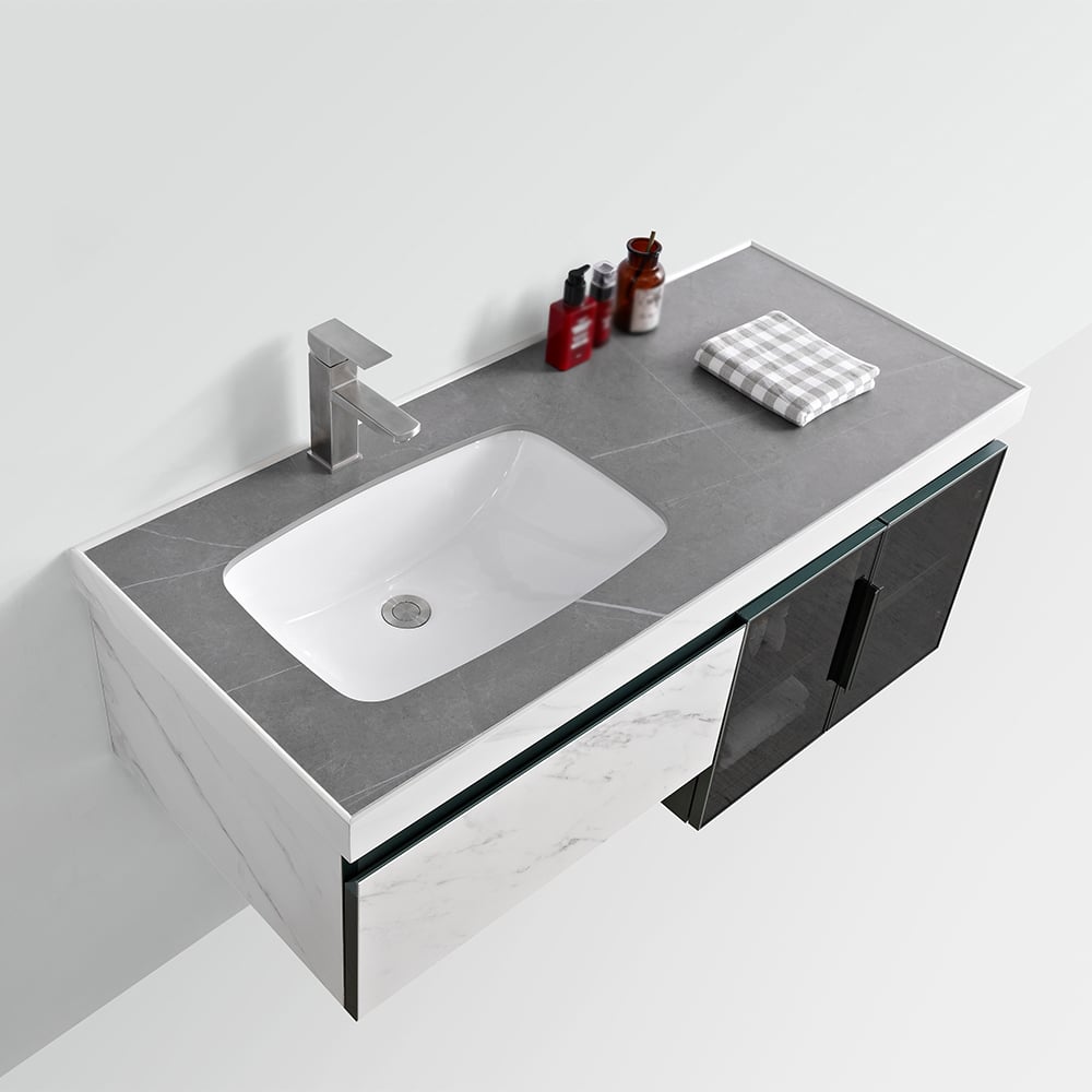 1200mm Green & White Ceramic Single Basin Floating Bathroom Vanity with 2 Doors window image