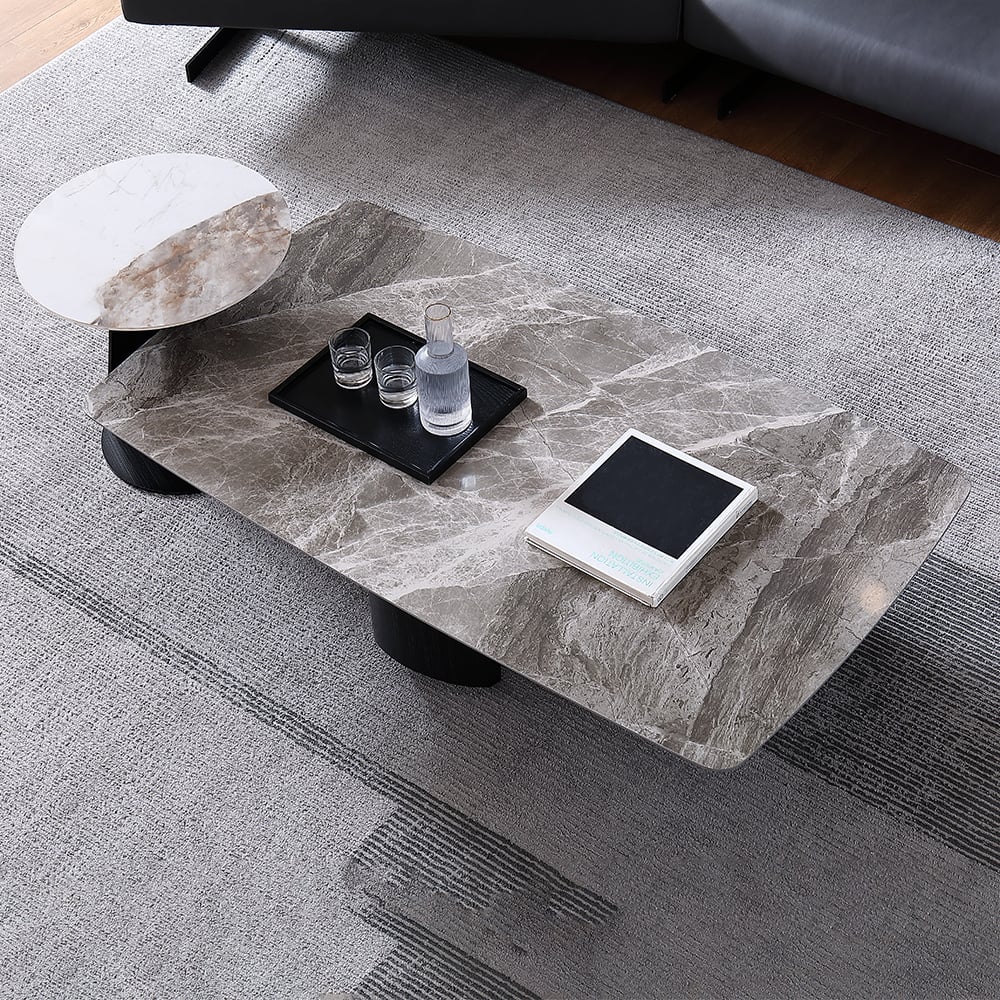 Modern Rectangular Sintered Stone-top Coffee Table & Side Table Set of 2 window image