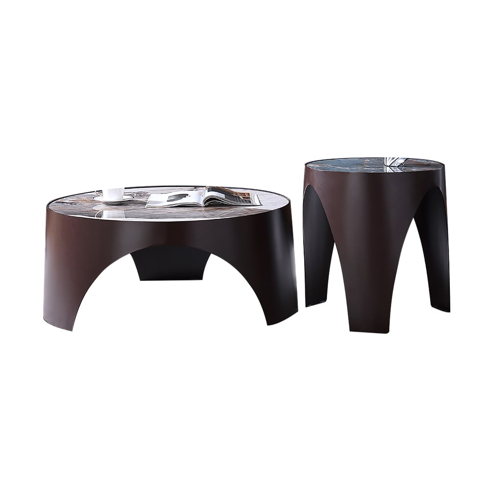 2 Pieces Contemporary Sintered Stone Top Coffee Table Set with Carbon Steel Base window image