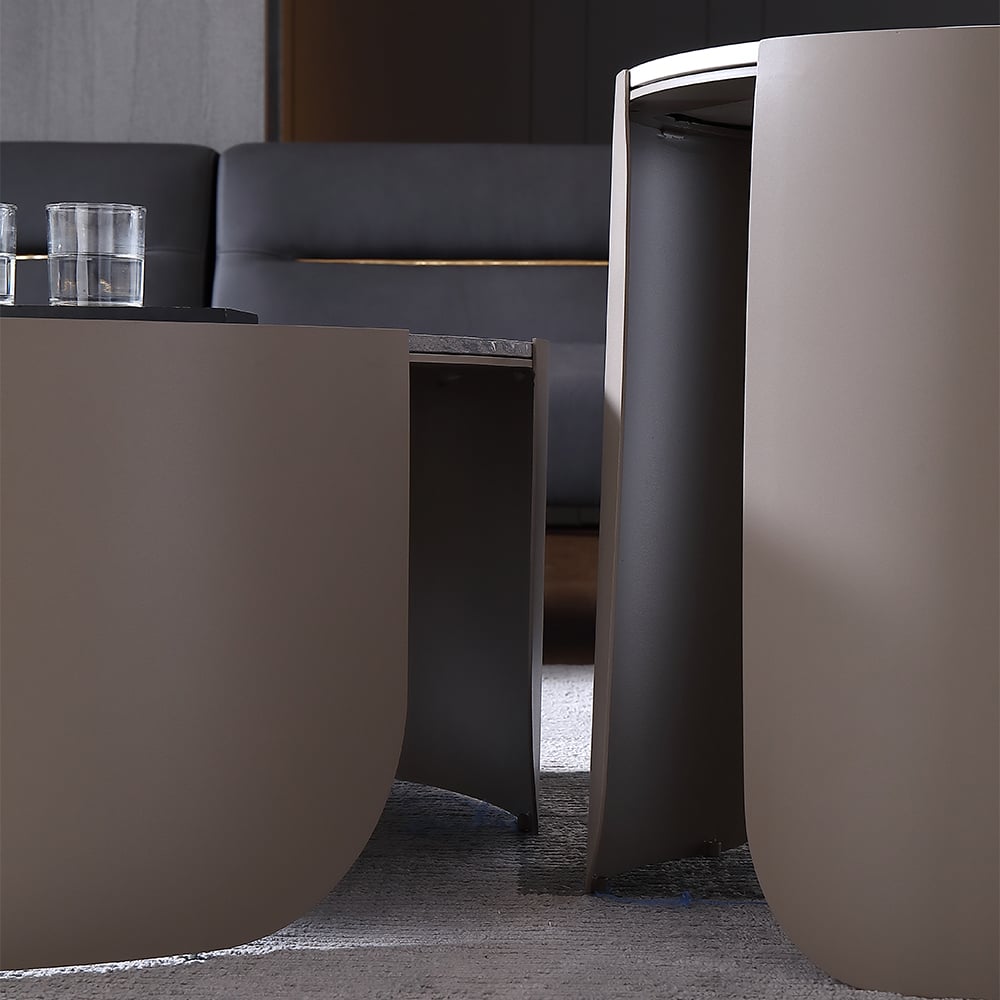 Ensemble de 2 tables basses contemporaines avec plateau en pierre frittée image de fenêtre