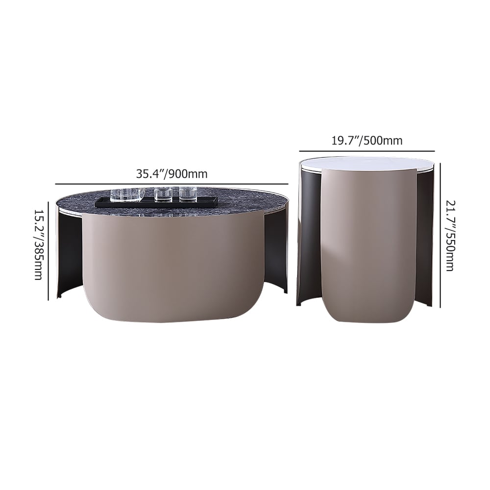 Ensemble de 2 tables basses contemporaines avec plateau en pierre frittée image de fenêtre