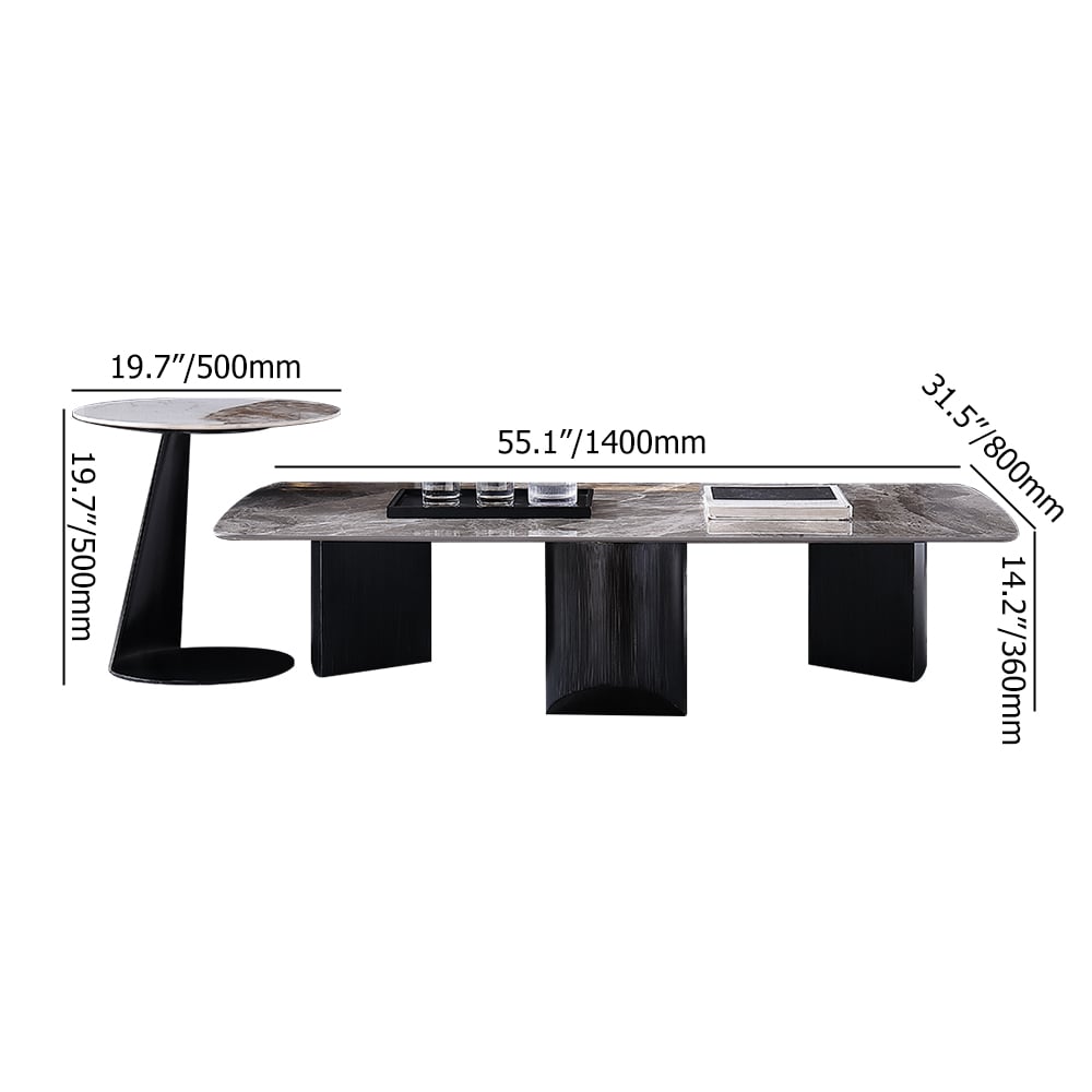 Modern Rectangular Sintered Stone-top Coffee Table & Side Table Set of 2 window image