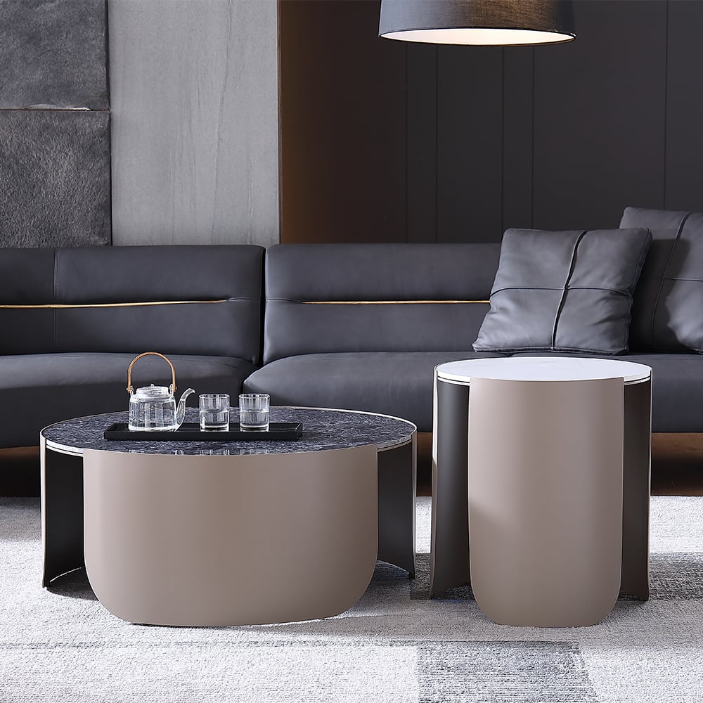 Ensemble de 2 tables basses contemporaines avec plateau en pierre frittée image de fenêtre