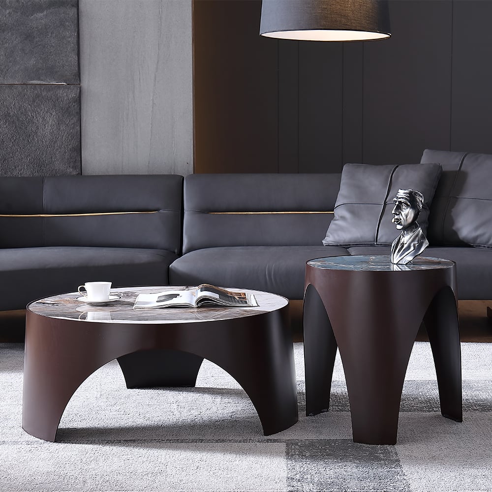 2 Pieces Contemporary Sintered Stone Top Coffee Table Set with Carbon Steel Base window image