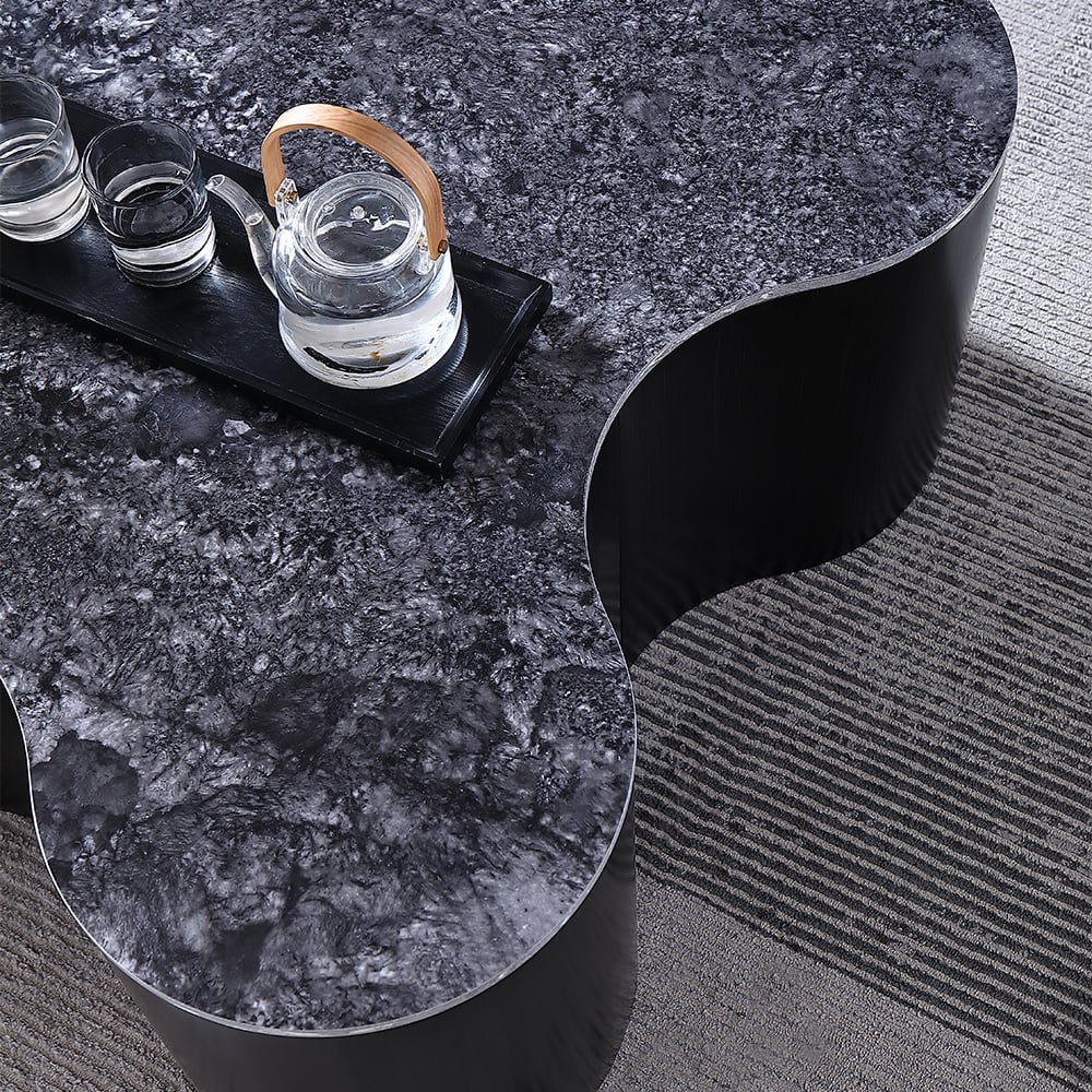 Contemporary Artistic Irregular Black Coffee Table & Side Table Set of 2 window image