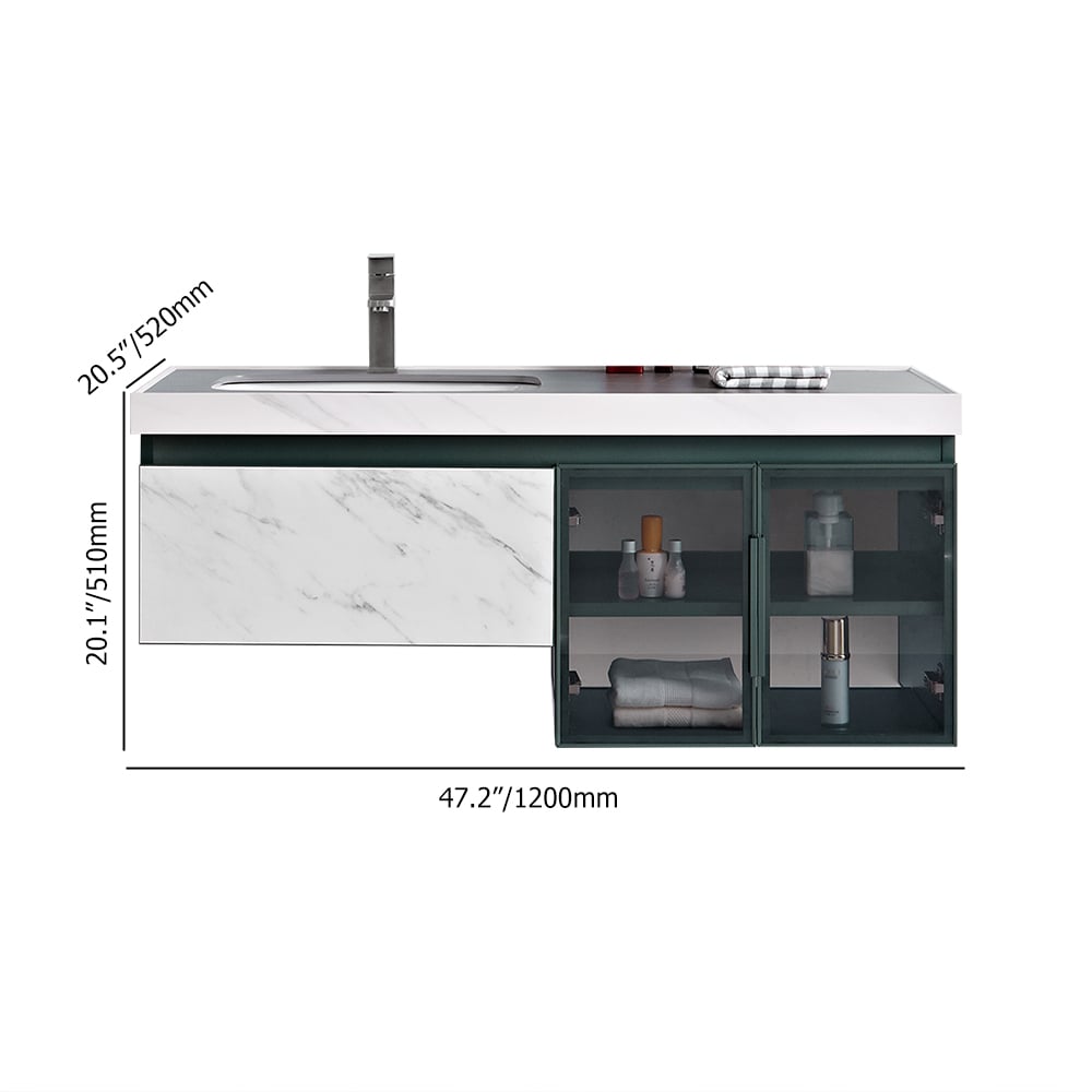 1200mm Green & White Ceramic Single Basin Floating Bathroom Vanity with 2 Doors window image