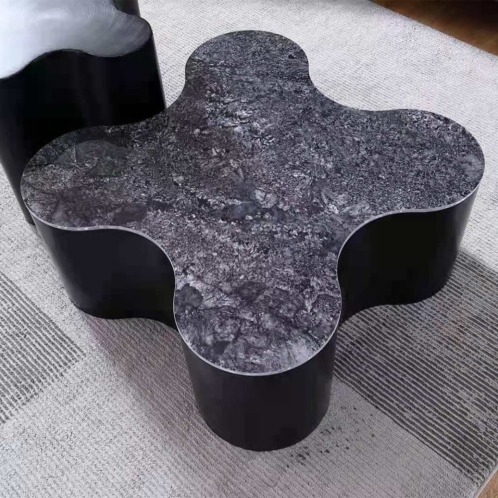 Contemporary Artistic Irregular Black Coffee Table & Side Table Set of 2 window image