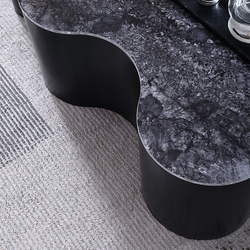 Contemporary Artistic Irregular Black Coffee Table & Side Table Set of 2 window image