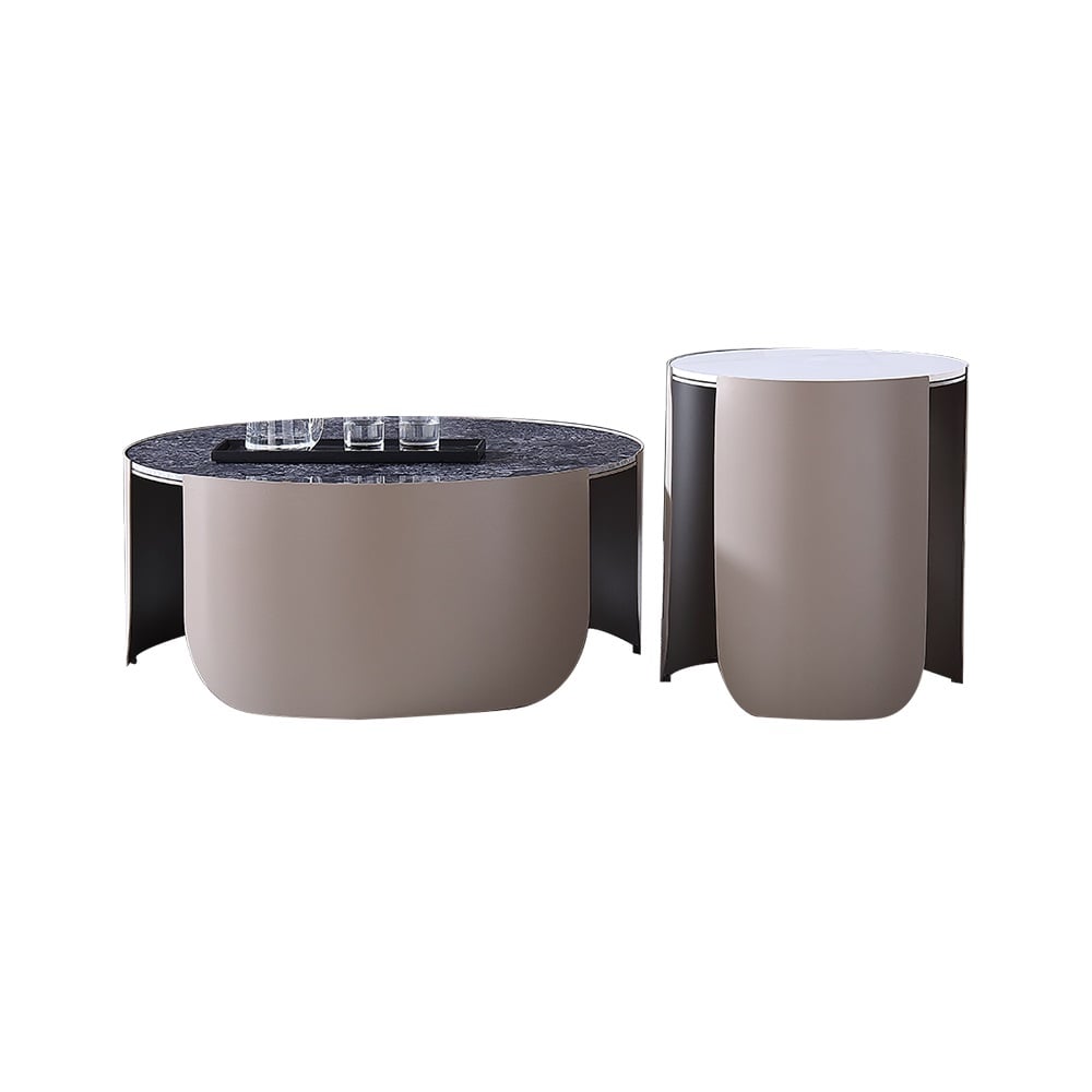 Ensemble de 2 tables basses contemporaines avec plateau en pierre frittée image de fenêtre