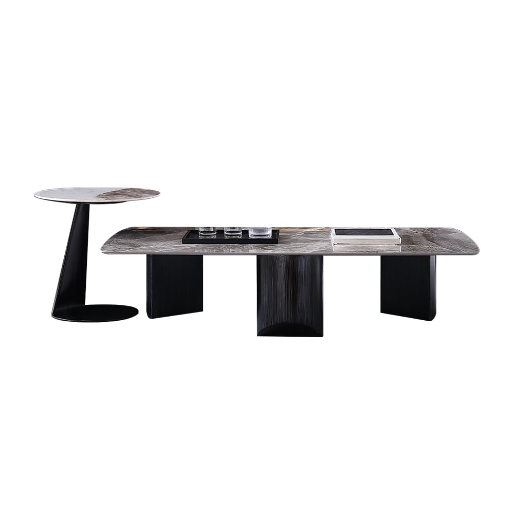 Modern Rectangular Sintered Stone-top Coffee Table & Side Table Set of 2 window image