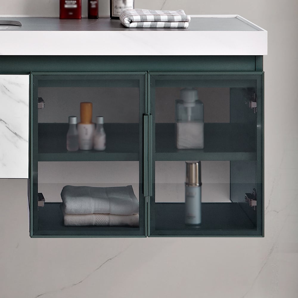 1200mm Green & White Ceramic Single Basin Floating Bathroom Vanity with 2 Doors window image