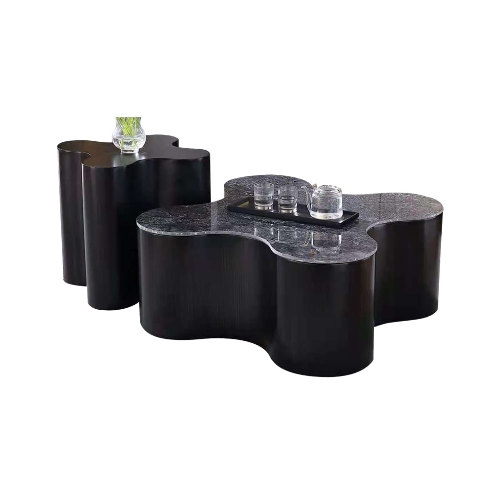 Contemporary Artistic Irregular Black Coffee Table & Side Table Set of 2 window image