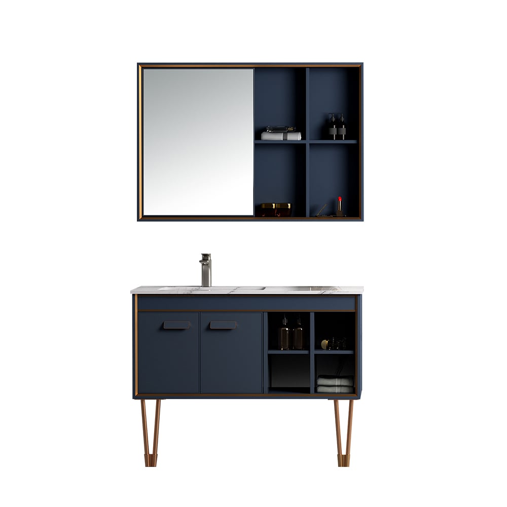1000mm Blue Freestanding Bathroom Vanity Set Ceramic Basin with Medicine Cabinet window image