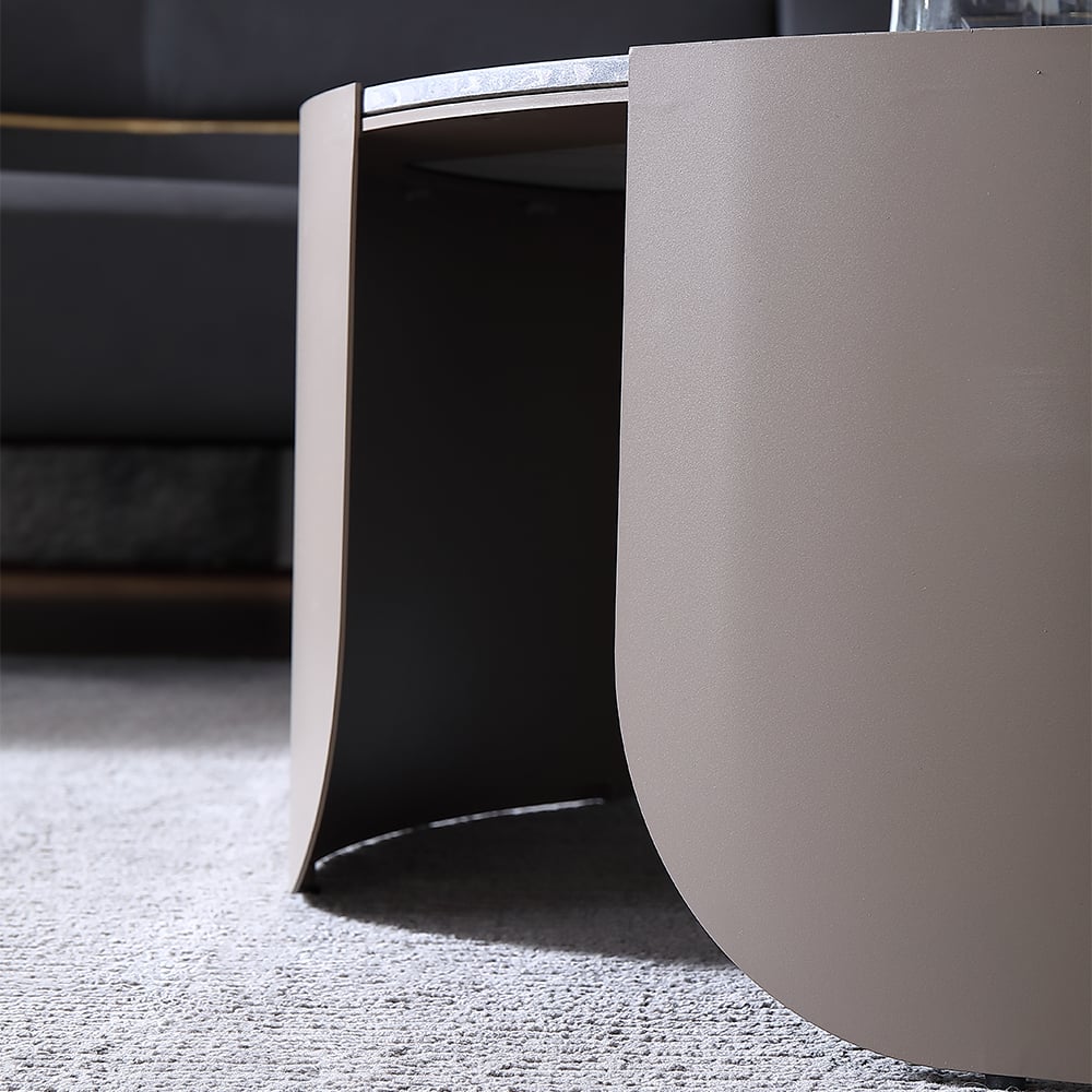 Ensemble de 2 tables basses contemporaines avec plateau en pierre frittée image de fenêtre