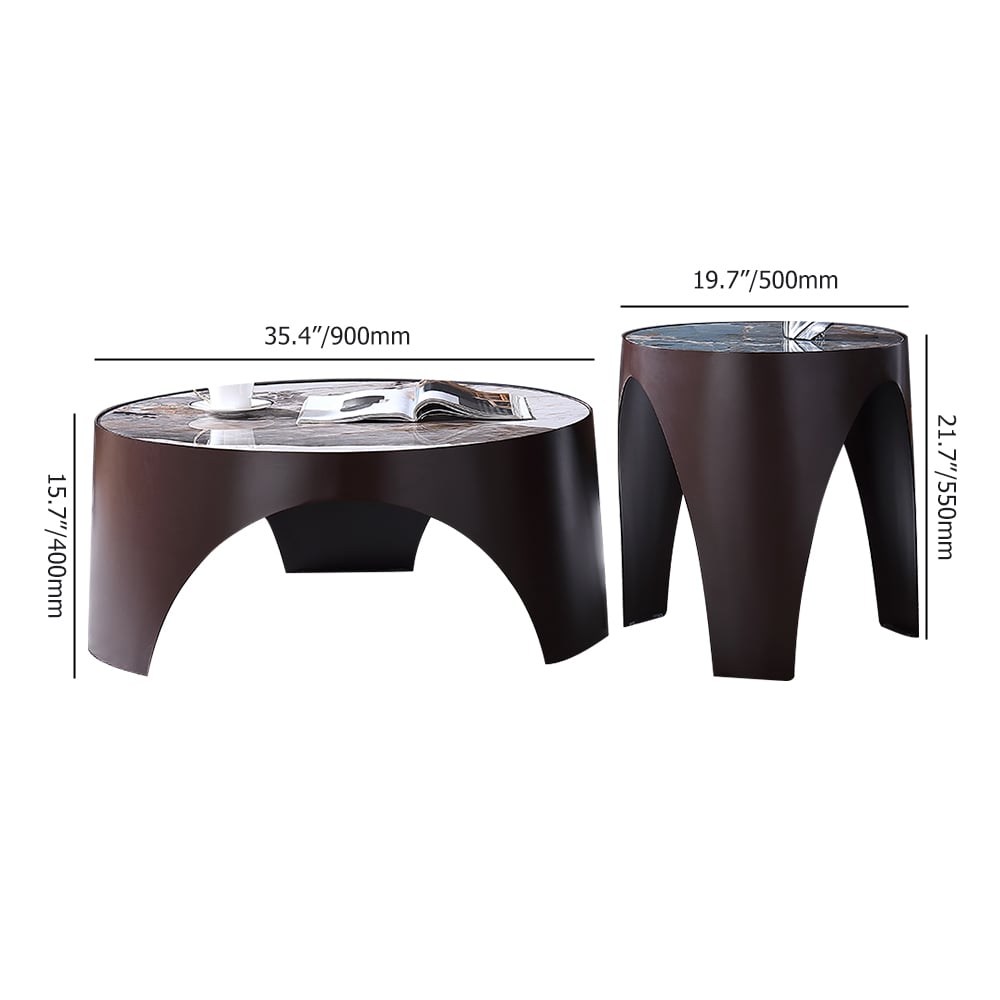 2 Pieces Contemporary Sintered Stone Top Coffee Table Set with Carbon Steel Base window image