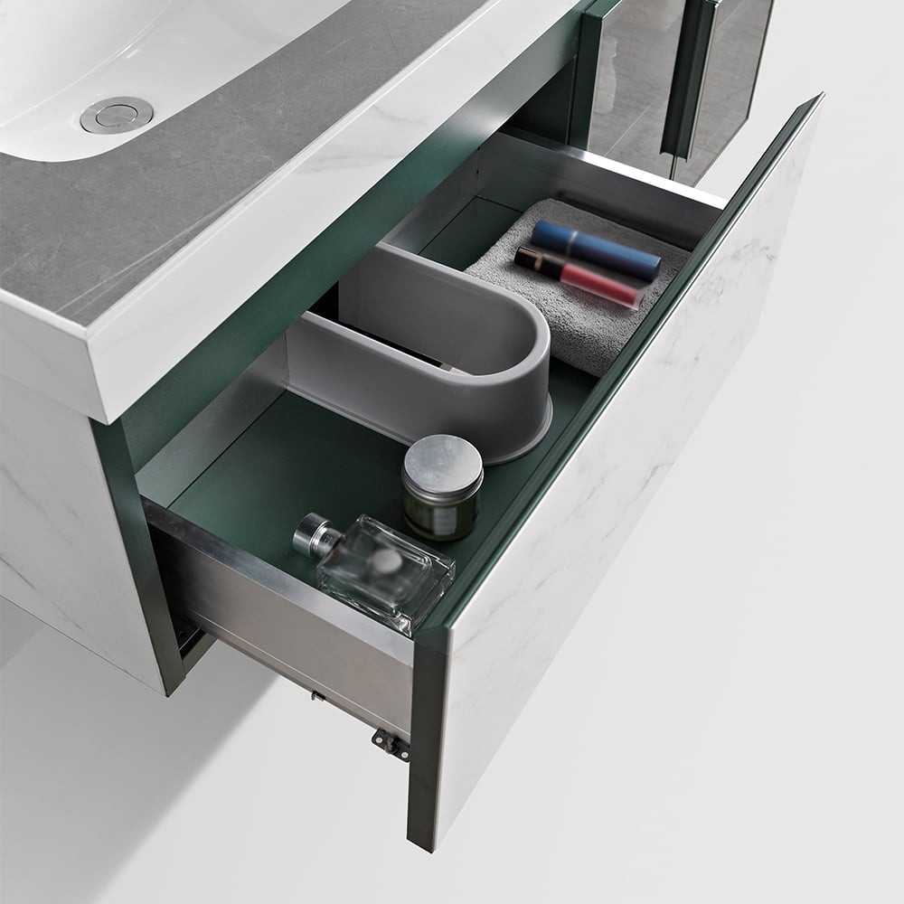 1200mm Green & White Ceramic Single Basin Floating Bathroom Vanity with 2 Doors window image