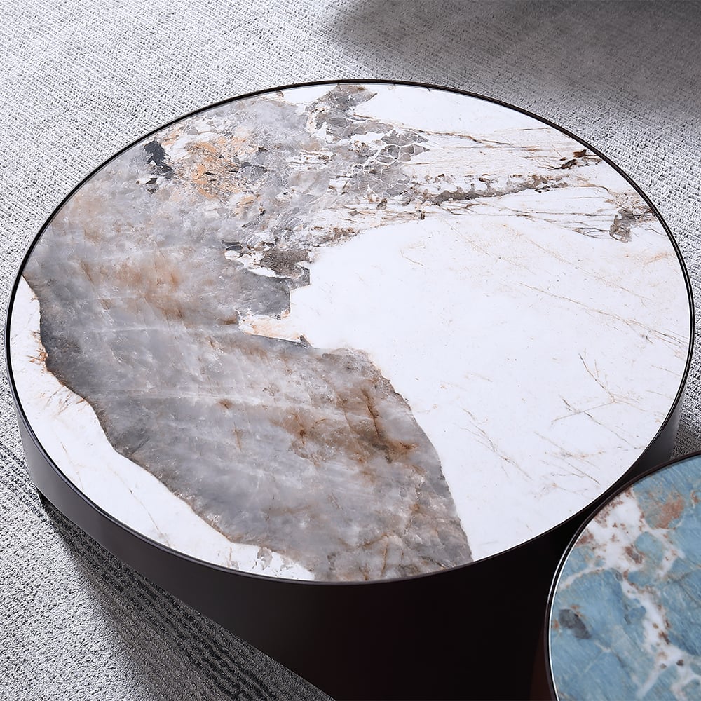 2 Pieces Contemporary Sintered Stone Top Coffee Table Set with Carbon Steel Base window image