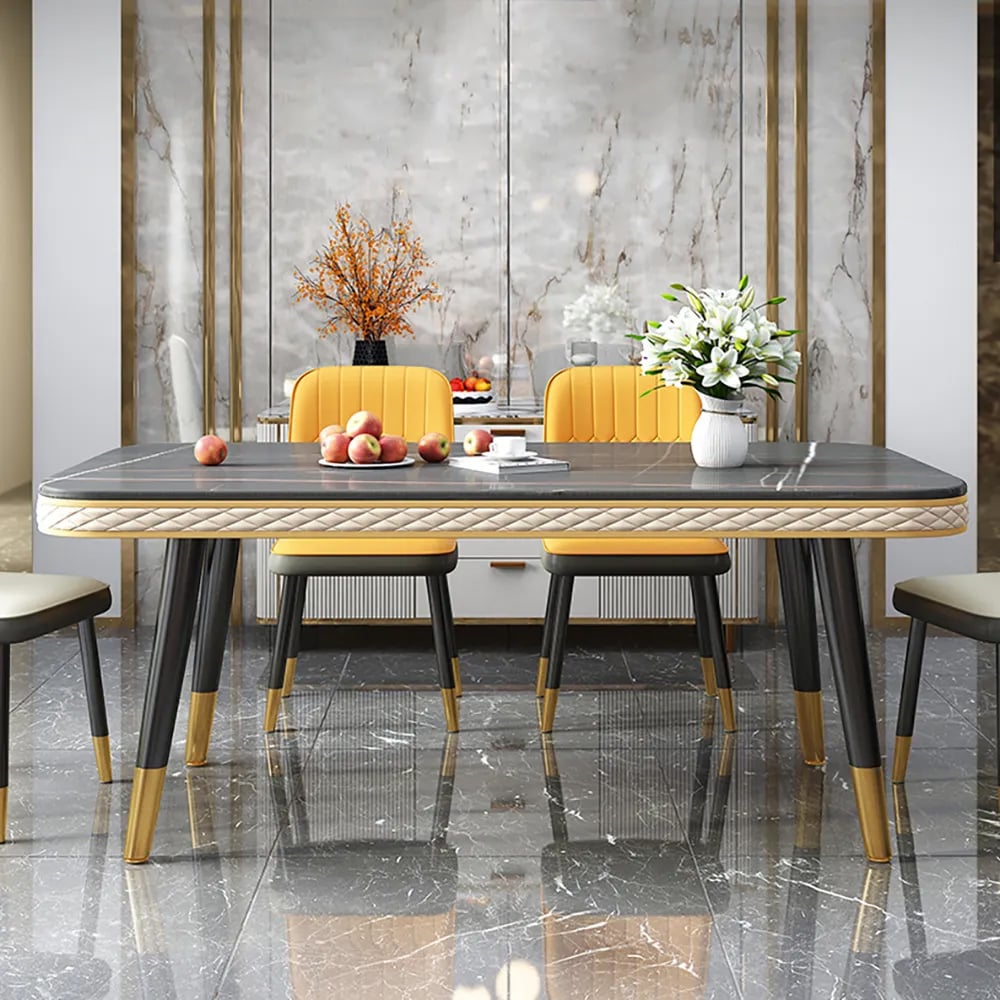 70.9" Contemporary Sintered Stone Dining Table Set for 8 with Microfiber Leather Chairs window image