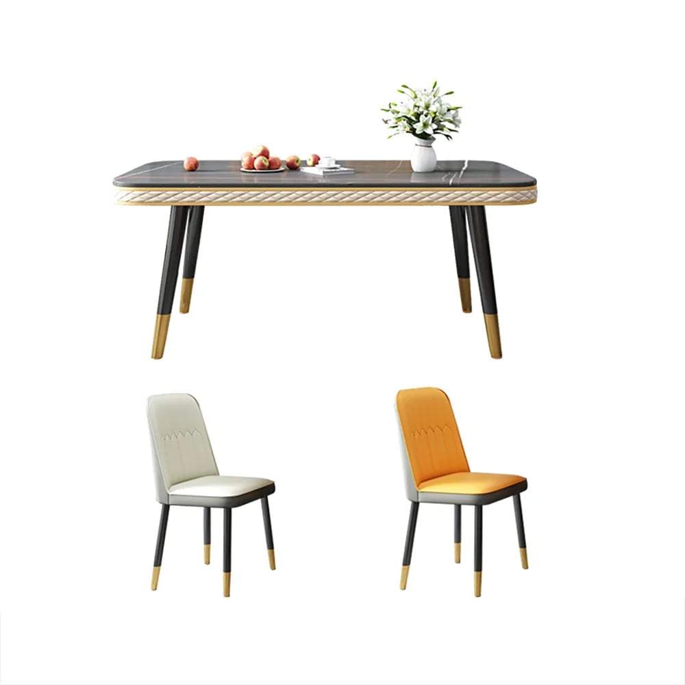 70.9" Contemporary Sintered Stone Dining Table Set for 8 with Microfiber Leather Chairs window image