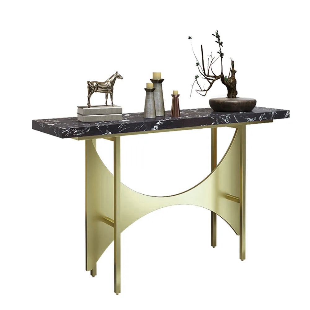 Modern Black Marble Console Table Metal Base Entryway Console Table window image