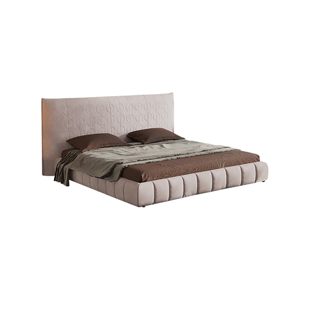 Pine Wood and Carbon Steel Minimalist Upholstered Velvet Platform Bed with Headboard window image