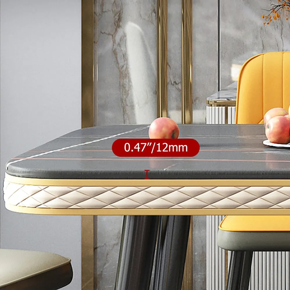 70.9" Contemporary Sintered Stone Dining Table Set for 8 with Microfiber Leather Chairs window image