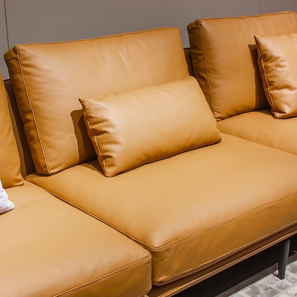 137.8" Modern Orange Microfiber Leather Sectional Sofa with Cushion Back window image