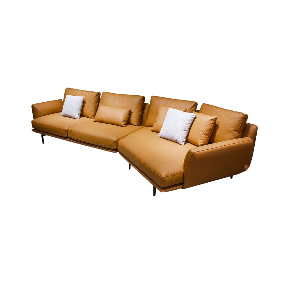 137.8" Modern Orange Microfiber Leather Sectional Sofa with Cushion Back window image