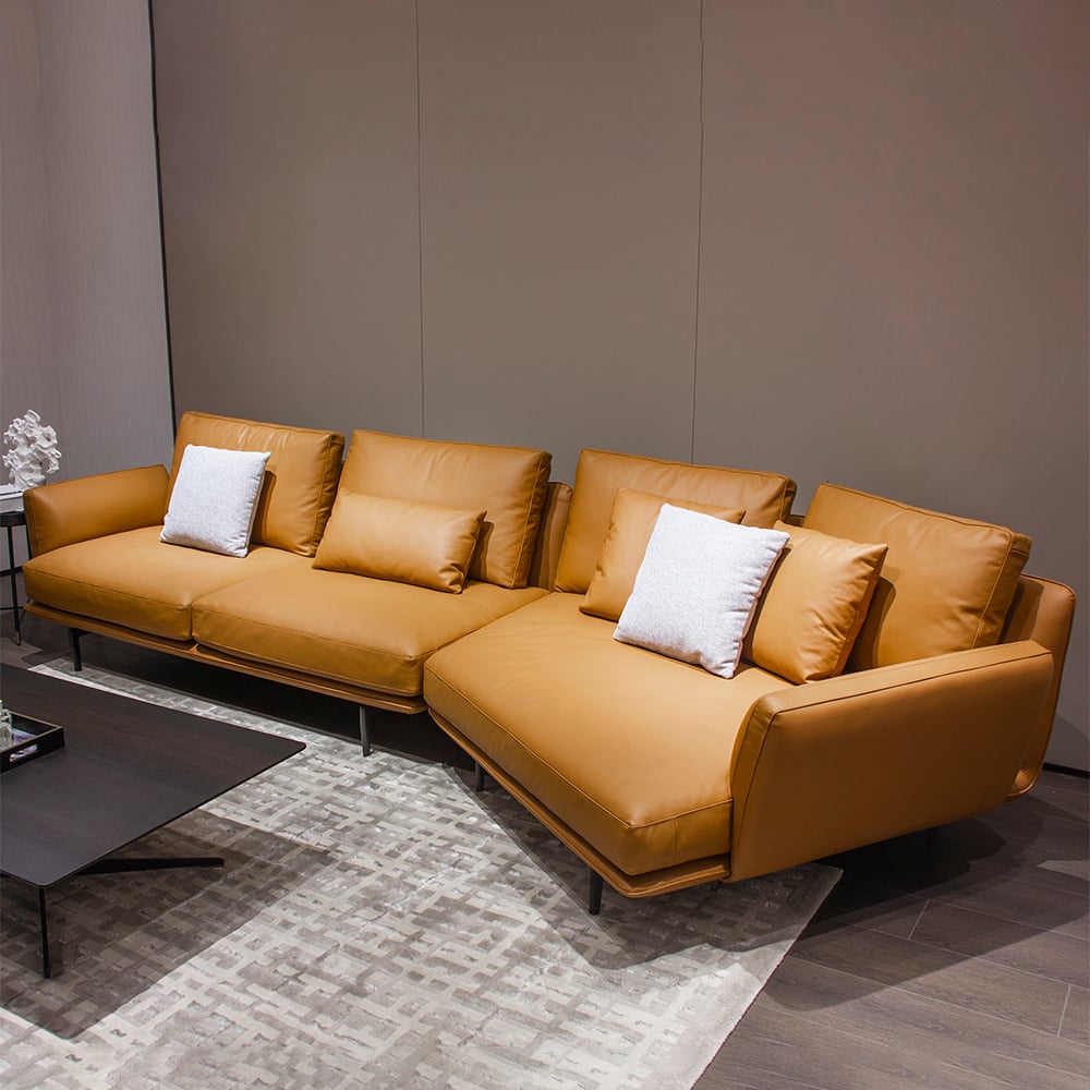 137.8" Modern Orange Microfiber Leather Sectional Sofa with Cushion Back window image