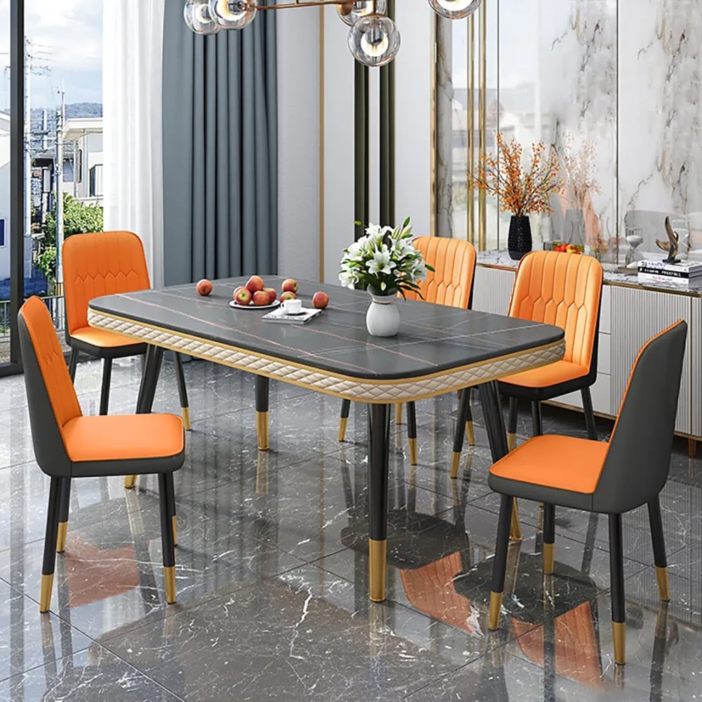70.9" Contemporary Sintered Stone Dining Table Set for 8 with Microfiber Leather Chairs window image