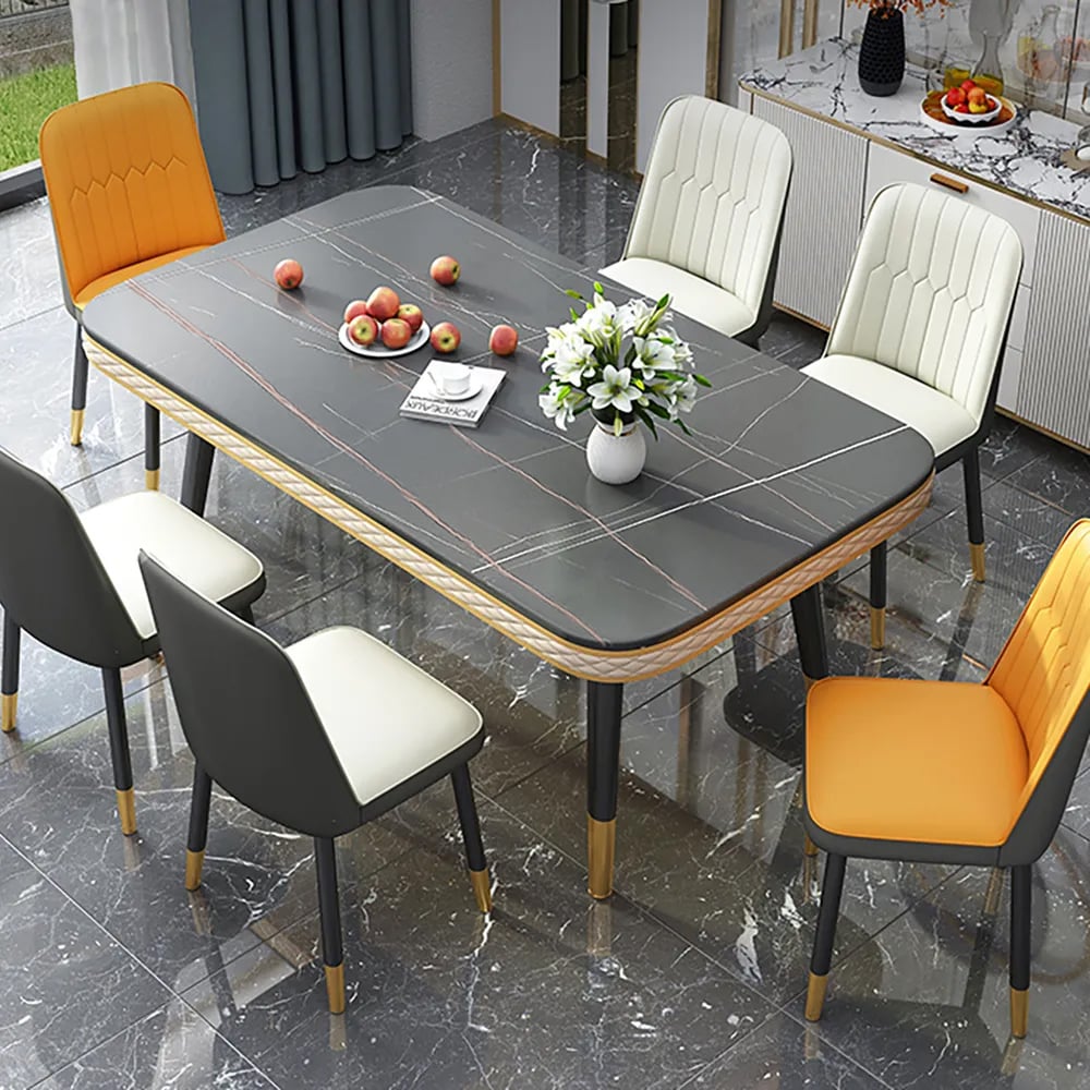 70.9" Contemporary Sintered Stone Dining Table Set for 8 with Microfiber Leather Chairs window image