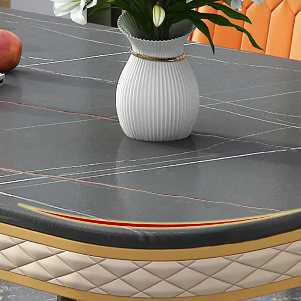 70.9" Contemporary Sintered Stone Dining Table Set for 8 with Microfiber Leather Chairs window image