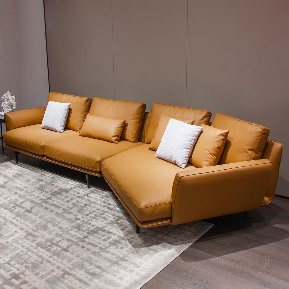 137.8" Modern Orange Microfiber Leather Sectional Sofa with Cushion Back window image