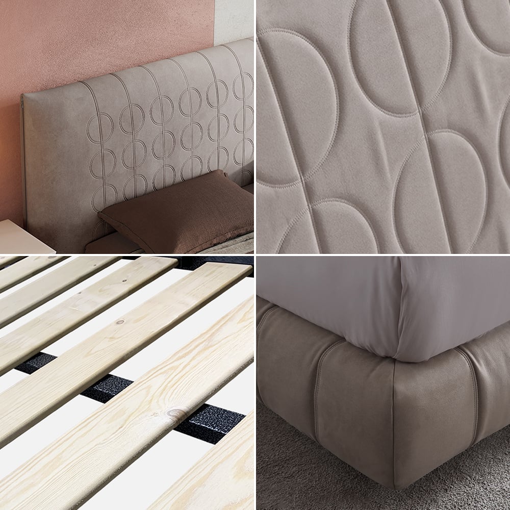 Pine Wood and Carbon Steel Minimalist Upholstered Velvet Platform Bed with Headboard window image