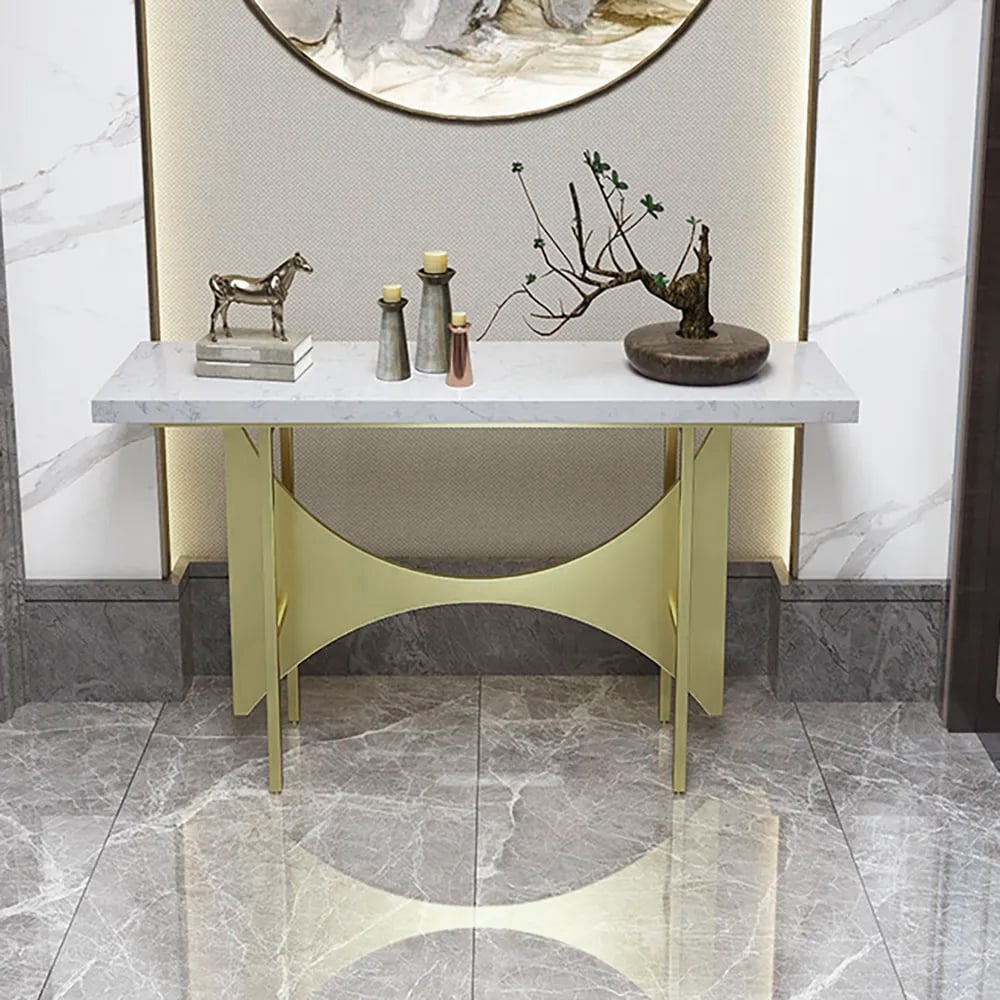 Modern White Marble Console Table Metal Base Entryway Console Table｜Homary