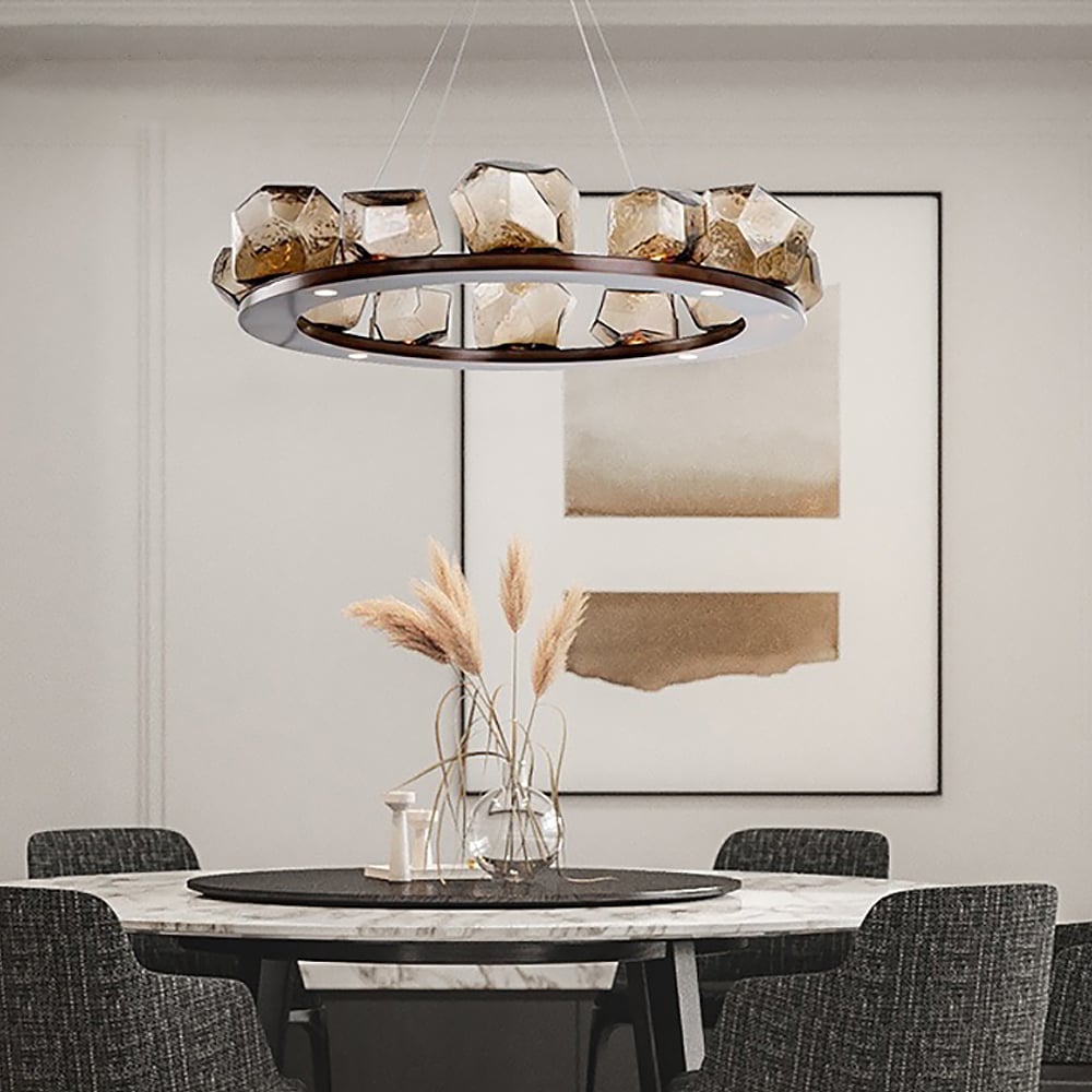 Modern 10-Light Geometric Stone Glass Chandelier window image