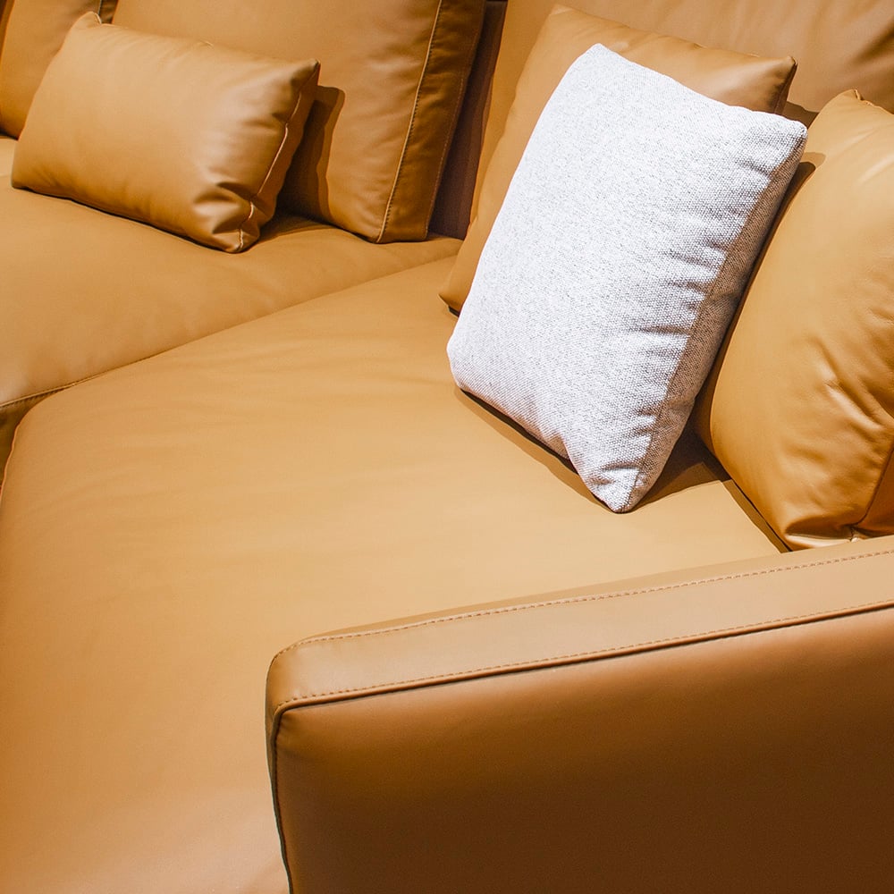 137.8" Modern Orange Microfiber Leather Sectional Sofa with Cushion Back window image