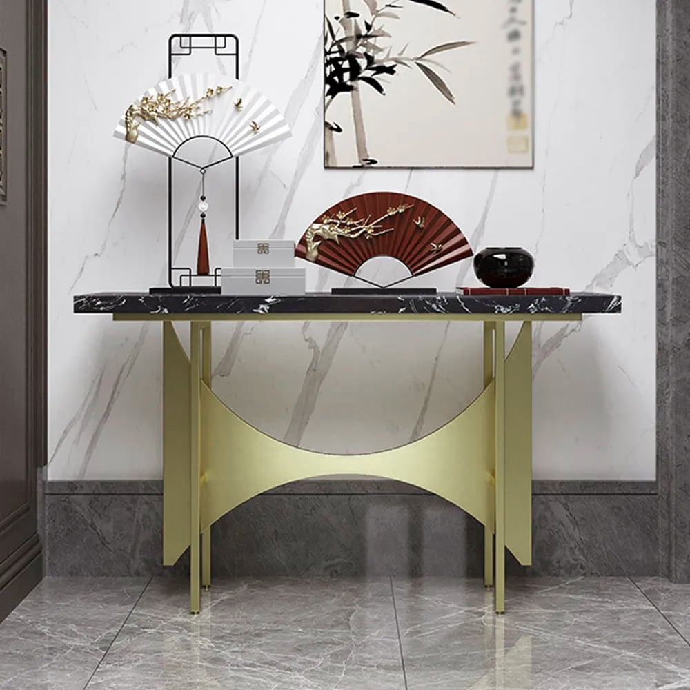 Modern Black Marble Console Table Metal Base Entryway Console Table window image