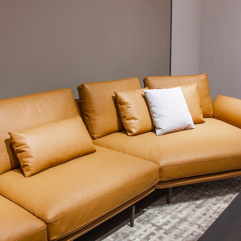 137.8" Modern Orange Microfiber Leather Sectional Sofa with Cushion Back window image