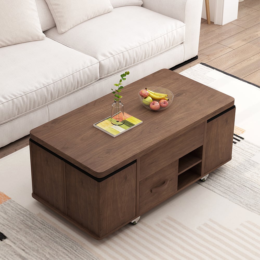 Moderner ausziehbarer Multifunktions-Couchtisch mit Lagern Schaufensterbilder