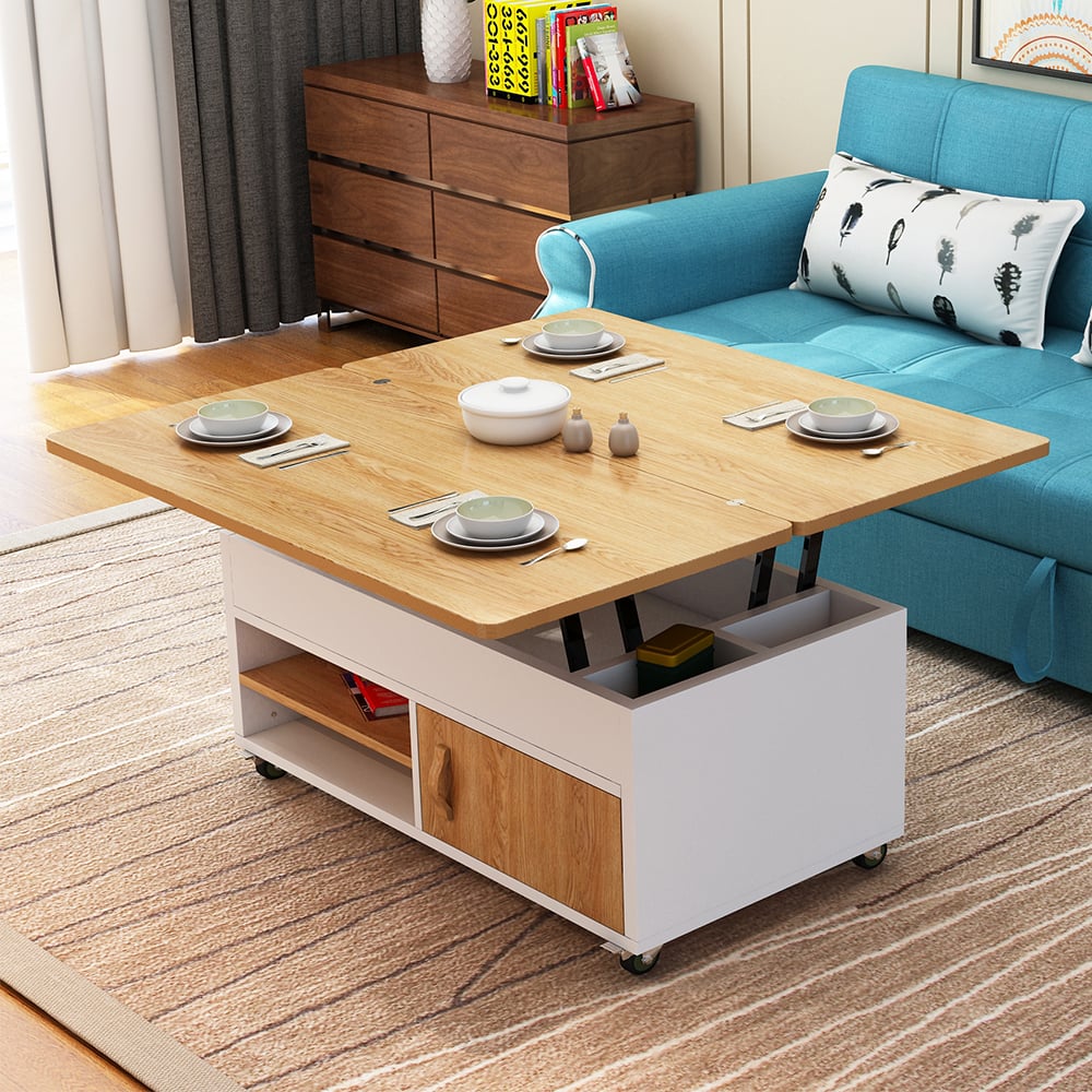 Contemporary Solid Extendable Multipurpose Coffee Table with Storages window image