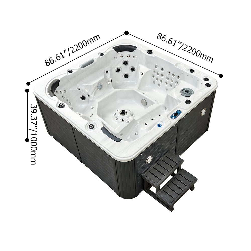 Bain chaud carré d'extérieur en acrylique à 117 jets, 2200 mm, blanc et marron, 5 personnes, chaleur réglable image de fenêtre