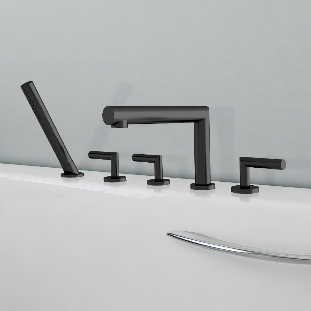 Deck Mounted Roman Bathtub Faucet with Handshower Solid Brass window image